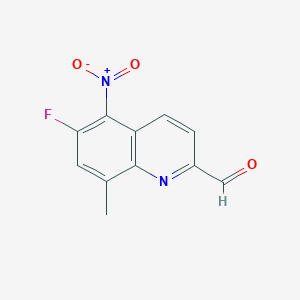 molecular formula C11H7FN2O3 B11876300 6-Fluoro-8-methyl-5-nitroquinoline-2-carbaldehyde 