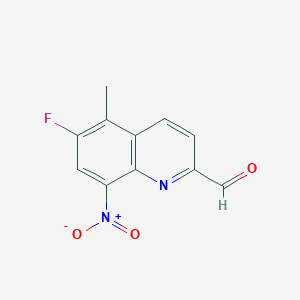 molecular formula C11H7FN2O3 B11878537 6-Fluoro-5-methyl-8-nitroquinoline-2-carbaldehyde 