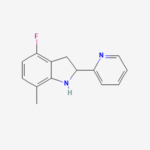 molecular formula C14H13FN2 B11878617 4-fluoro-7-methyl-2-pyridin-2-yl-2,3-dihydro-1H-indole CAS No. 595545-06-5