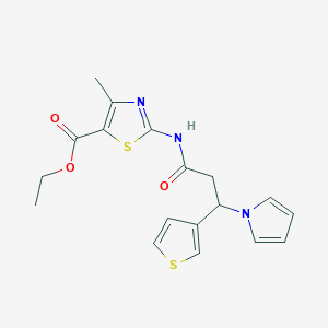 ethyl 4-methyl-2-{[3-(1H-pyrrol-1-yl)-3-(thiophen-3-yl)propanoyl]amino}-1,3-thiazole-5-carboxylate