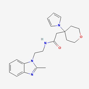 molecular formula C21H26N4O2 B1188079 N-[2-(2-methyl-1H-benzimidazol-1-yl)ethyl]-2-[4-(1H-pyrrol-1-yl)tetrahydro-2H-pyran-4-yl]acetamide 