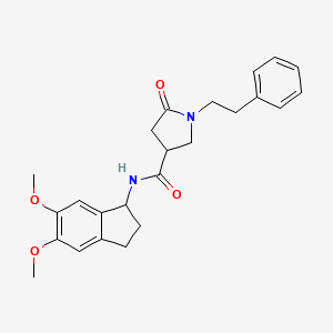 molecular formula C24H28N2O4 B1188246 N-(5,6-dimethoxy-2,3-dihydro-1H-inden-1-yl)-5-oxo-1-(2-phenylethyl)-3-pyrrolidinecarboxamide 