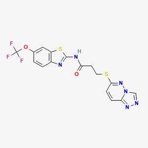 molecular formula C16H11F3N6O2S2 B1188331 3-([1,2,4]triazolo[4,3-b]pyridazin-6-ylsulfanyl)-N-[6-(trifluoromethoxy)-1,3-benzothiazol-2-yl]propanamide 