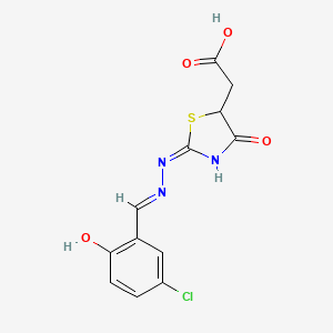 molecular formula C12H10ClN3O4S B1188422 {2-[(5-Chloro-2-hydroxybenzylidene)hydrazono]-4-oxo-1,3-thiazolidin-5-yl}acetic acid 