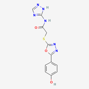 molecular formula C12H10N6O3S B1188443 2-{[5-(4-hydroxyphenyl)-1,3,4-oxadiazol-2-yl]sulfanyl}-N-(1H-1,2,4-triazol-3-yl)acetamide 