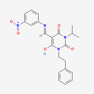 molecular formula C22H22N4O5 B1188451 5-({3-nitroanilino}methylene)-1-isopropyl-3-(2-phenylethyl)-2,4,6(1H,3H,5H)-pyrimidinetrione 