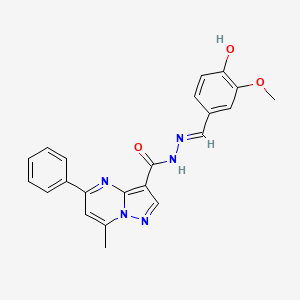 molecular formula C22H19N5O3 B1188573 N'-(4-hydroxy-3-methoxybenzylidene)-7-methyl-5-phenylpyrazolo[1,5-a]pyrimidine-3-carbohydrazide 