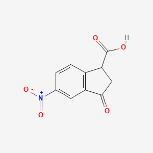 molecular formula C10H7NO5 B11886104 5-Nitro-3-oxo-2,3-dihydro-1H-indene-1-carboxylic acid 