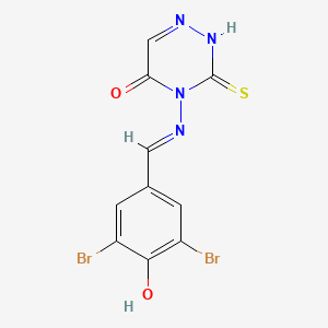 molecular formula C10H6Br2N4O2S B1188687 4-[(3,5-dibromo-4-hydroxybenzylidene)amino]-3-thioxo-3,4-dihydro-1,2,4-triazin-5(2H)-one 