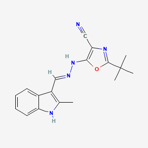 molecular formula C18H19N5O B1188691 2-tert-butyl-5-{2-[(2-methyl-1H-indol-3-yl)methylene]hydrazino}-1,3-oxazole-4-carbonitrile 