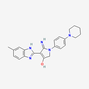 molecular formula C23H25N5O B1188693 5-amino-4-(6-methyl-1H-benzimidazol-2-yl)-1-(4-piperidin-1-ylphenyl)-1,2-dihydro-3H-pyrrol-3-one 