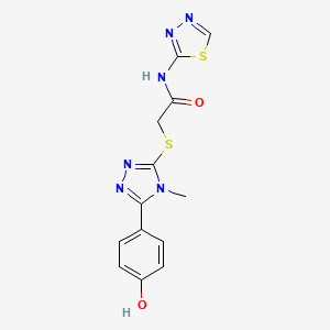 molecular formula C13H12N6O2S2 B1188783 2-{[5-(4-hydroxyphenyl)-4-methyl-4H-1,2,4-triazol-3-yl]sulfanyl}-N-(1,3,4-thiadiazol-2-yl)acetamide 