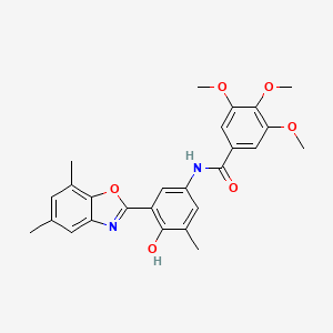 molecular formula C26H26N2O6 B1188794 N-[3-(5,7-dimethyl-1,3-benzoxazol-2-yl)-4-hydroxy-5-methylphenyl]-3,4,5-trimethoxybenzamide 