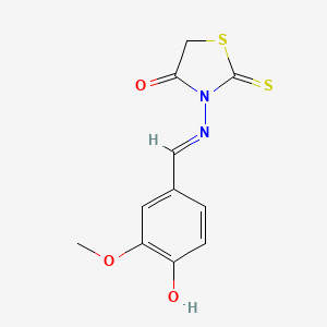 molecular formula C11H10N2O3S2 B1188860 3-[(4-Hydroxy-3-methoxybenzylidene)amino]-2-thioxo-1,3-thiazolidin-4-one 