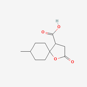 molecular formula C11H16O4 B11888687 8-Methyl-2-oxo-1-oxaspiro[4.5]decane-4-carboxylic acid CAS No. 62359-76-6