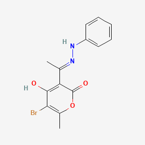 5-bromo-4-hydroxy-6-methyl-3-(N-phenylethanehydrazonoyl)-2H-pyran-2-one