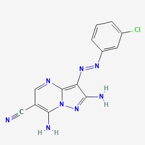 molecular formula C13H9ClN8 B1188901 2,7-Diamino-3-[(3-chlorophenyl)diazenyl]pyrazolo[1,5-a]pyrimidine-6-carbonitrile 