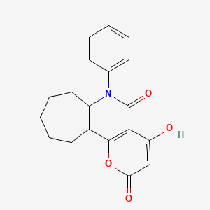 molecular formula C19H17NO4 B1188925 4-Hydroxy-6-phenyl-6,7,8,9,10,11-hexahydrocyclohepta[b]pyrano[2,3-d]pyridine-2,5-dione 
