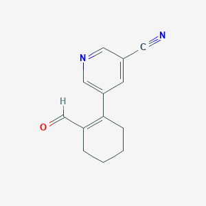 molecular formula C13H12N2O B11889266 5-(2-Formylcyclohex-1-en-1-yl)nicotinonitrile 