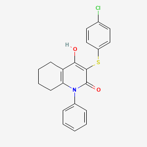molecular formula C21H18ClNO2S B1188975 5,6,7,8-Tetrahydro-4-hydroxy-3-(4-chlorophenylthio)-1-phenylquinoline-2(1H)-one 