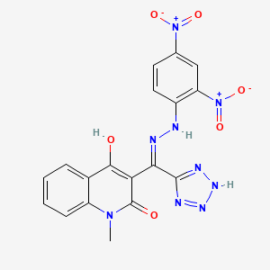 molecular formula C18H13N9O6 B1188994 3-[2,4-bisnitro(1H-tetraazol-5-yl)benzohydrazonoyl]-4-hydroxy-1-methyl-2(1H)-quinolinone 