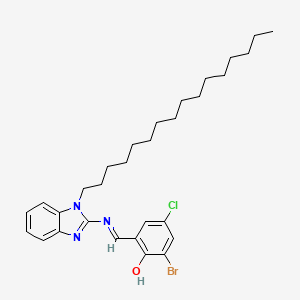 molecular formula C30H41BrClN3O B1189043 2-bromo-4-chloro-6-{[(1-hexadecyl-1H-benzimidazol-2-yl)imino]methyl}phenol 