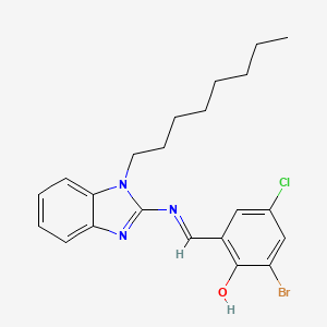 molecular formula C22H25BrClN3O B1189053 2-bromo-4-chloro-6-{[(1-octyl-1H-benzimidazol-2-yl)imino]methyl}phenol 