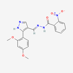 molecular formula C19H17N5O5 B1189068 N'-{[3-(2,4-dimethoxyphenyl)-1H-pyrazol-4-yl]methylene}-2-nitrobenzohydrazide 
