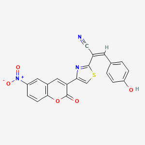 molecular formula C21H11N3O5S B1189070 2-(4-{6-nitro-2-oxo-2H-chromen-3-yl}-1,3-thiazol-2-yl)-3-(4-hydroxyphenyl)acrylonitrile 