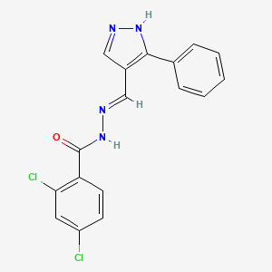 molecular formula C17H12Cl2N4O B1189168 2,4-dichloro-N'-[(3-phenyl-1H-pyrazol-4-yl)methylene]benzohydrazide 