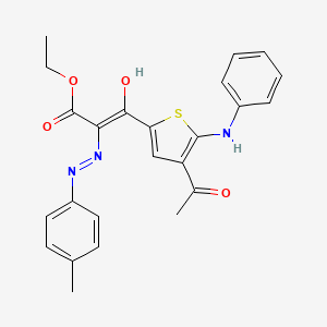 molecular formula C24H23N3O4S B1189219 Ethyl 3-(4-acetyl-5-anilino-2-thienyl)-2-[(4-methylphenyl)hydrazono]-3-oxopropanoate 