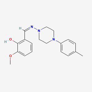molecular formula C19H23N3O2 B1189227 2-Methoxy-6-({[4-(4-methylphenyl)-1-piperazinyl]imino}methyl)phenol 