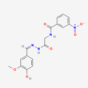 molecular formula C17H16N4O6 B1189243 N-{2-[2-(4-hydroxy-3-methoxybenzylidene)hydrazino]-2-oxoethyl}-3-nitrobenzamide 