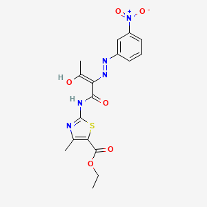 molecular formula C17H17N5O6S B1189260 Ethyl 2-{[2-({3-nitrophenyl}hydrazono)-3-oxobutanoyl]amino}-4-methyl-1,3-thiazole-5-carboxylate 
