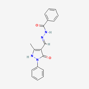 molecular formula C18H16N4O2 B1189272 N'-[(E)-(5-hydroxy-3-methyl-1-phenyl-1H-pyrazol-4-yl)methylidene]benzohydrazide 