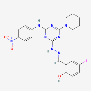2-Hydroxy-5-iodobenzaldehyde [4-{4-nitroanilino}-6-(1-piperidinyl)-1,3,5-triazin-2-yl]hydrazone