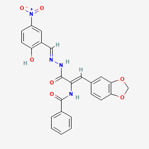 molecular formula C24H18N4O7 B1189327 N-{2-(1,3-benzodioxol-5-yl)-1-[(2-{2-hydroxy-5-nitrobenzylidene}hydrazino)carbonyl]vinyl}benzamide 