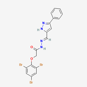 molecular formula C18H13Br3N4O2 B1189375 N'-[(3-phenyl-1H-pyrazol-5-yl)methylene]-2-(2,4,6-tribromophenoxy)acetohydrazide 