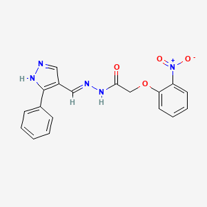 molecular formula C18H15N5O4 B1189377 2-(2-Nitrophenoxy)-N'-[(E)-(3-phenyl-1H-pyrazol-4-yl)methylidene]acetohydrazide 