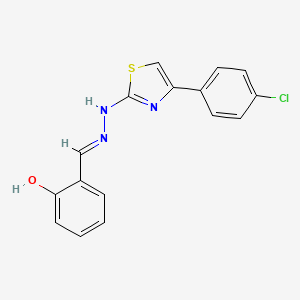 molecular formula C16H12ClN3OS B1189410 2-[(E)-{2-[4-(4-chlorophenyl)-1,3-thiazol-2-yl]hydrazinylidene}methyl]phenol 