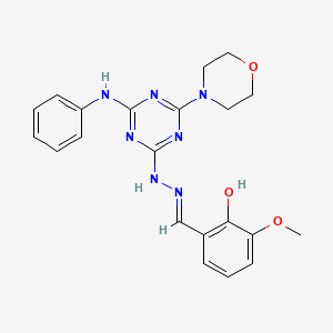molecular formula C21H23N7O3 B1189423 2-Hydroxy-3-methoxybenzaldehyde (4-anilino-6-morpholin-4-yl-1,3,5-triazin-2-yl)hydrazone 
