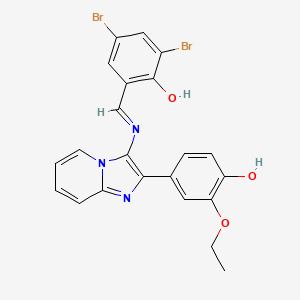 molecular formula C22H17Br2N3O3 B1189427 2,4-Dibromo-6-({[2-(3-ethoxy-4-hydroxyphenyl)imidazo[1,2-a]pyridin-3-yl]imino}methyl)phenol 