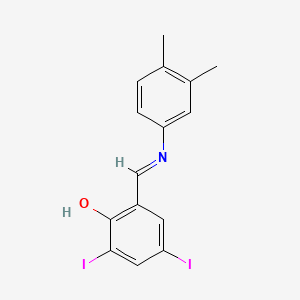 molecular formula C15H13I2NO B1189435 2-{[(3,4-Dimethylphenyl)imino]methyl}-4,6-diiodophenol 