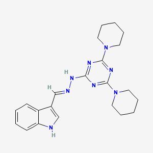 molecular formula C22H28N8 B1189438 1H-indole-3-carbaldehyde [4,6-di(1-piperidinyl)-1,3,5-triazin-2-yl]hydrazone 