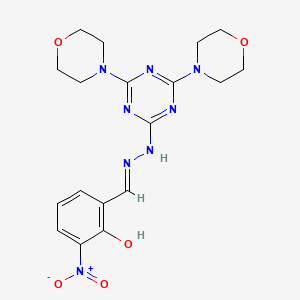 molecular formula C18H22N8O5 B1189439 2-Hydroxy-3-nitrobenzaldehyde [4,6-di(4-morpholinyl)-1,3,5-triazin-2-yl]hydrazone 