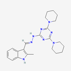 molecular formula C23H30N8 B1189440 2-methyl-1H-indole-3-carbaldehyde [4,6-di(1-piperidinyl)-1,3,5-triazin-2-yl]hydrazone 