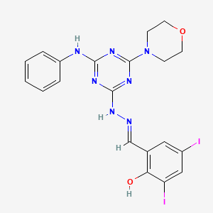 molecular formula C20H19I2N7O2 B1189443 2-Hydroxy-3,5-diiodobenzaldehyde [4-anilino-6-(4-morpholinyl)-1,3,5-triazin-2-yl]hydrazone 
