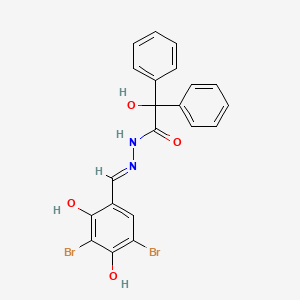 molecular formula C21H16Br2N2O4 B1189448 N'-[(E)-(3,5-dibromo-2,4-dihydroxyphenyl)methylidene]-2-hydroxy-2,2-diphenylacetohydrazide 