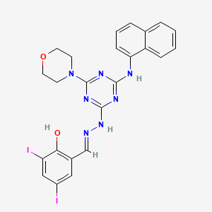 molecular formula C24H21I2N7O2 B1189449 2-Hydroxy-3,5-diiodobenzaldehyde [4-(4-morpholinyl)-6-(1-naphthylamino)-1,3,5-triazin-2-yl]hydrazone 