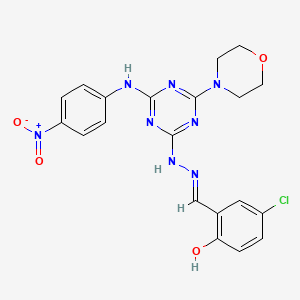 molecular formula C20H19ClN8O4 B1189456 5-Chloro-2-hydroxybenzaldehyde [4-{4-nitroanilino}-6-(4-morpholinyl)-1,3,5-triazin-2-yl]hydrazone 